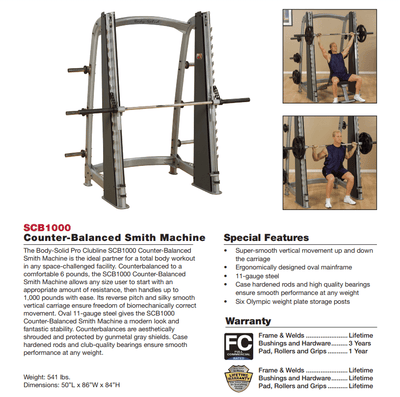 Body-Solid SCB1000B Pro ClubLine Counter-Balanced Smith Machine – 1,000 lb Capacity