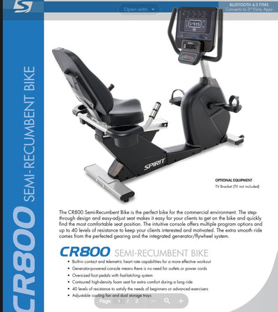 Spirit Fitness Commercial Recumbent Bike CR800