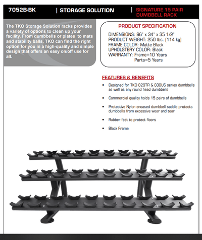 Tko Signature 15 Pair Dumbbell Rack