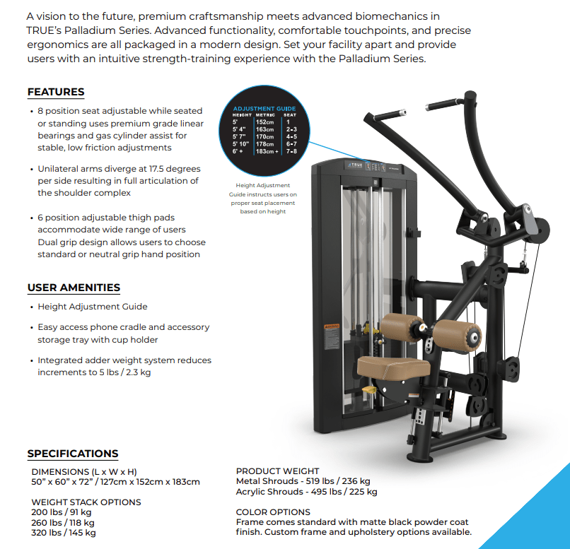 TRUE Palladium SPL-1100 Lat Pulldown – Commercial Back Machine Fitness Specialist TX