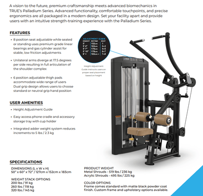 TRUE Palladium SPL-1100 Lat Pulldown – Commercial Back Machine Fitness Specialist TX