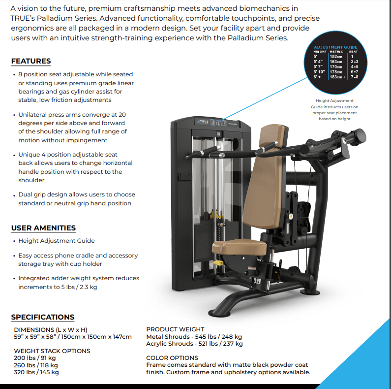 True Palladium Series SPL-0700 Seated Shoulder Press – Commercial Strength  Fitness Specialist